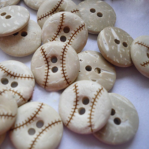 Baseball Design Coconut Wooden Button - 15mm - 2 Hole - Wood Buttons - Coconut Wood (0251887)