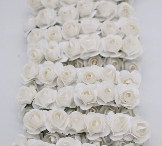 White Mini Paper Flowers - 15mm (.6") - Small Paper Roses - Tiny Paper Roses with Stems