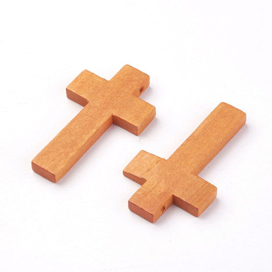 25 Wood Cross Pendant, Brown Wood Cross, Easter Crafts, Wooden Cross, Pendant, 42mm x 24mm (1.5 inch x 1 inch) (WOOD-S037-101)