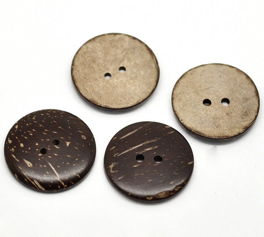 Large Coconut Shell Wooden Buttons - 30mm - 1 1/8 inch - Wood Buttons - Coconut Wood B13839