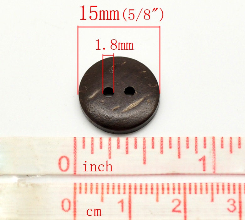 Small Coconut Shell Wooden Buttons - 15mm (5/8 inch) - Wood Buttons - Recycled Coconut Wood (18436)