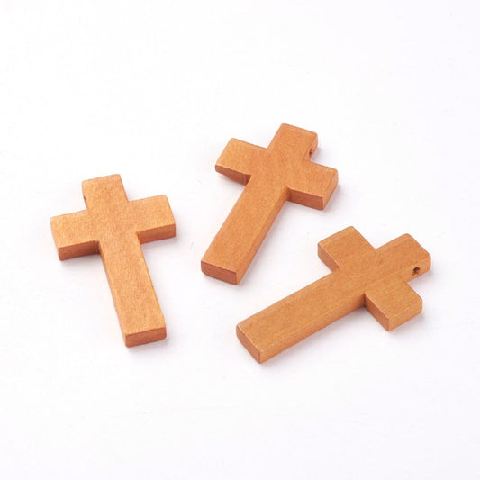 25 Wood Cross Pendant, Brown Wood Cross, Easter Crafts, Wooden Cross, Pendant, 42mm x 24mm (1.5 inch x 1 inch) (WOOD-S037-101)