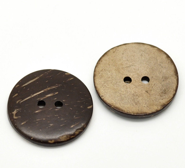 Large Coconut Shell Wooden Buttons - 30mm - 1 1/8 inch - Wood Buttons - Coconut Wood B13839