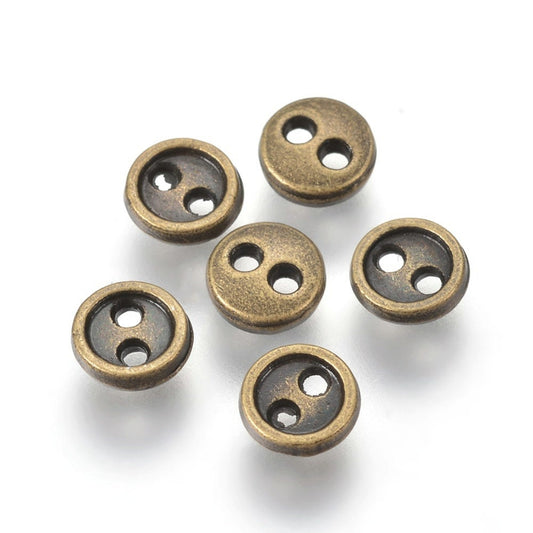 Bronze Finish Metal Mini Buttons - Doll Buttons - 5mm x 1mm - 2 Hole (01AB)