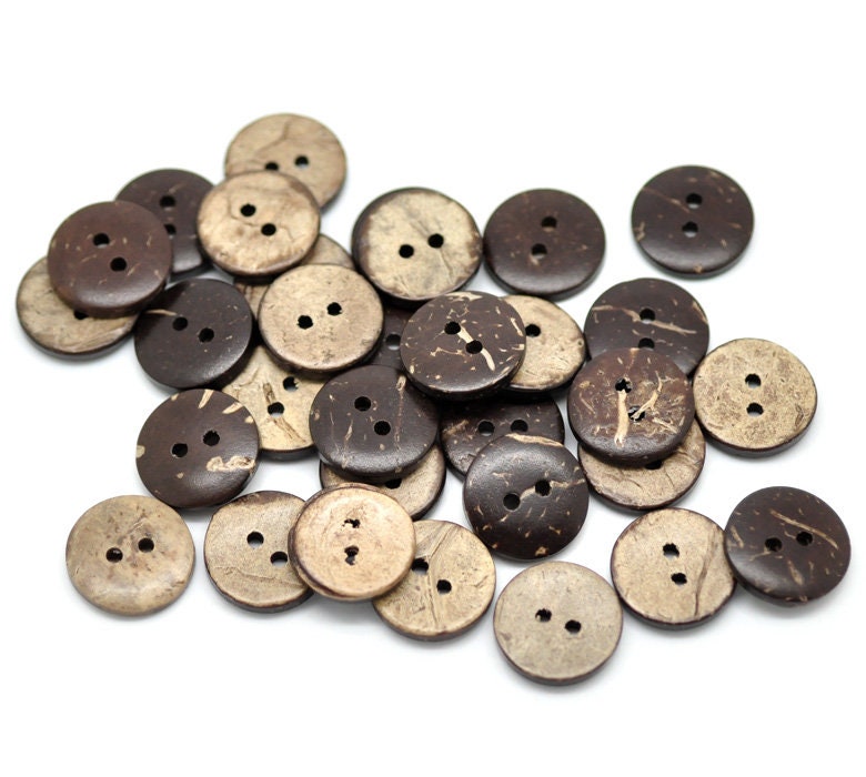 Small Coconut Shell Wooden Buttons - 15mm (5/8 inch) - Wood Buttons - Recycled Coconut Wood (18436)