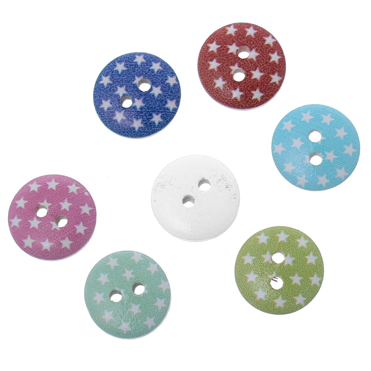 Mixed Color Star Pattern Wooden Buttons - 15mm (5/8 inch) - Multi Color - 2 Hole - Mixed Wood Button (64765)