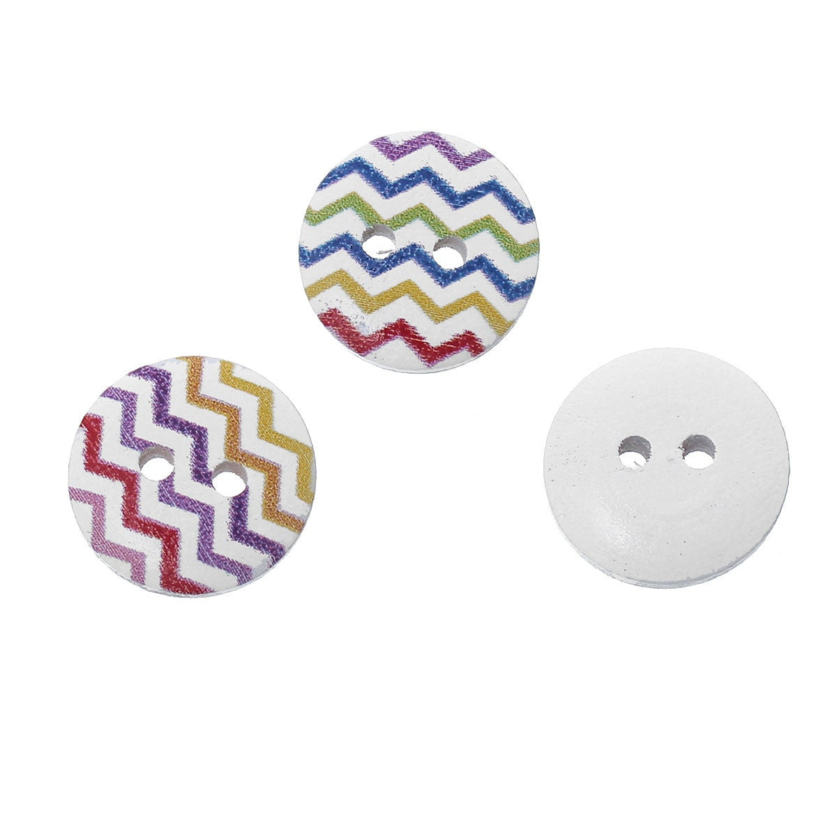 Mixed Color Wave Pattern Wooden Buttons - 15mm (5/8 inch) - Multi Color - 2 Hole - Mixed Wood Button (64772)