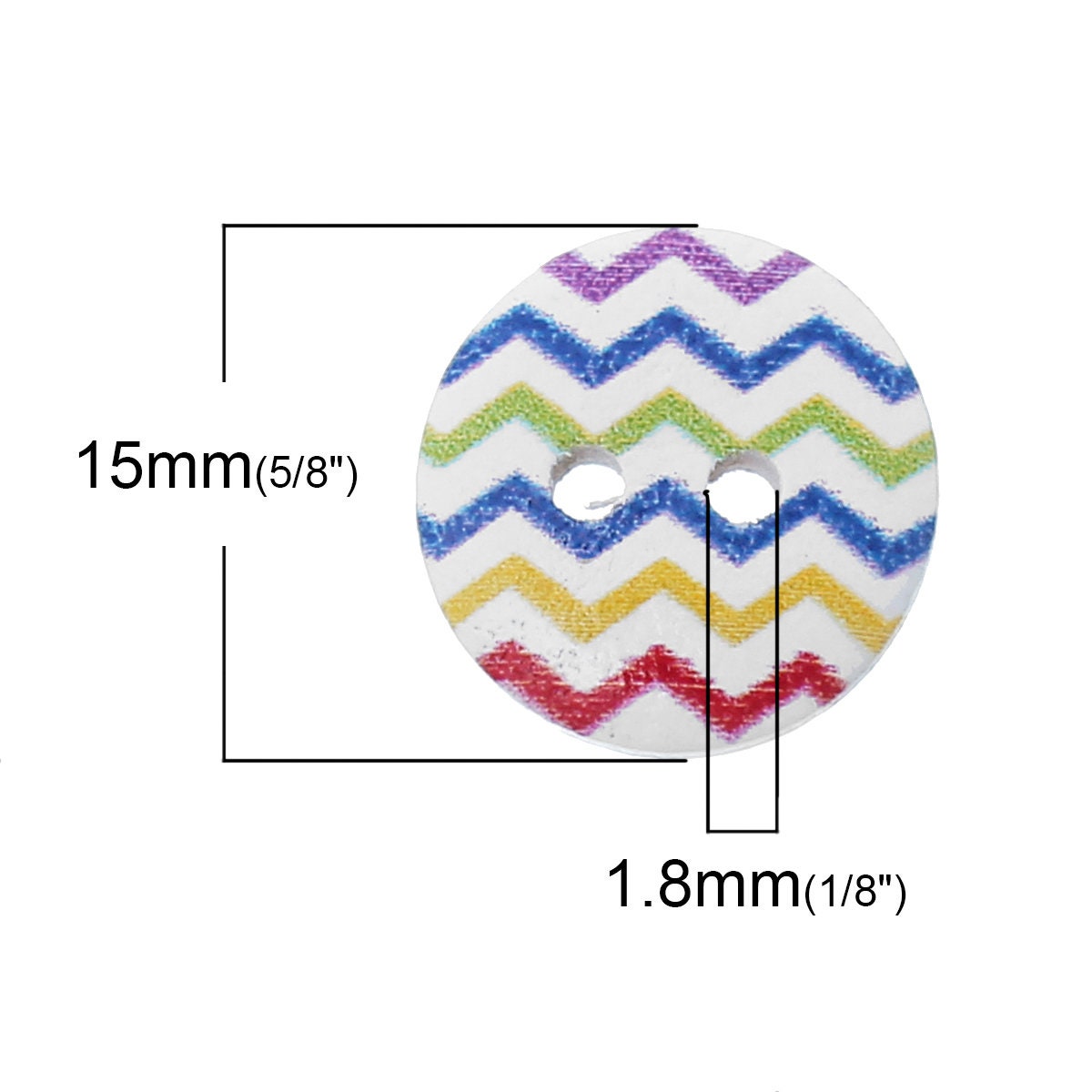 Mixed Color Wave Pattern Wooden Buttons - 15mm (5/8 inch) - Multi Color - 2 Hole - Mixed Wood Button (64772)