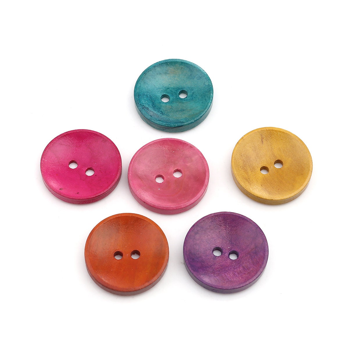 1 inch Mixed Color Wooden Buttons - 25mm (1 inch)- Mixed Colors - 2 Hole - Mixed Wood Button (B0251693)