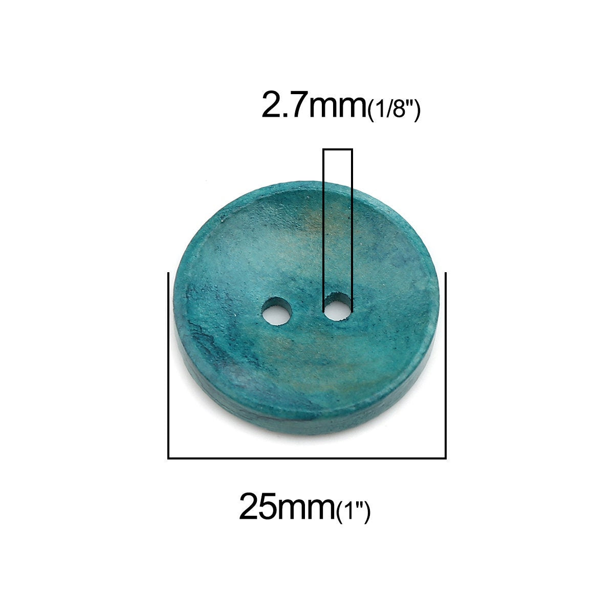 1 inch Mixed Color Wooden Buttons - 25mm (1 inch)- Mixed Colors - 2 Hole - Mixed Wood Button (B0251693)