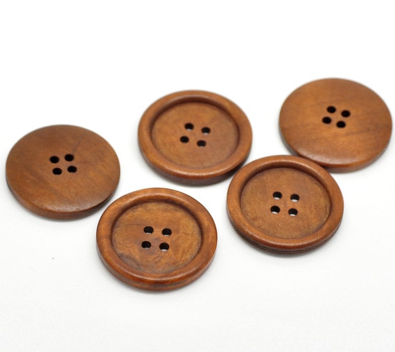 Large Reddish Brown Wooden Button - 30mm - 1 1/8 inch - Wood Buttons (B19491)