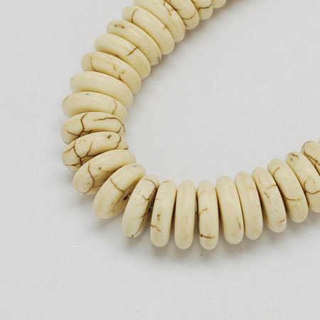 White Turquoise Heishi Beads (One Strand Approx. 85 Beads) - Flat Round - Disc- Cream, Dark Veins, 16mm x 3mm - Faux Turquoise