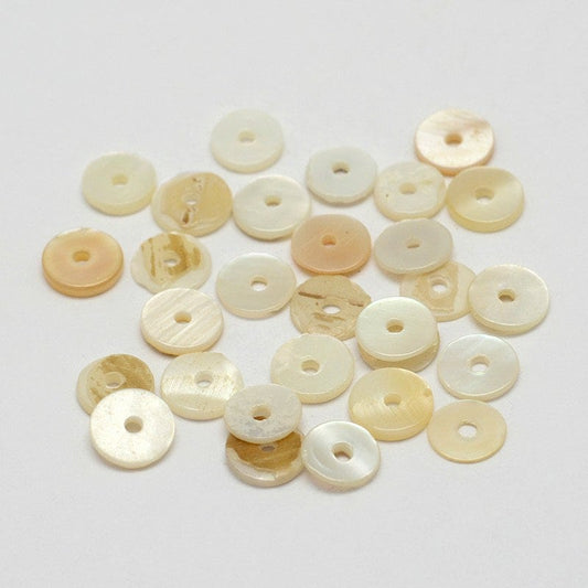 100 Natural Shell Bead Spacers, Coin Beads, Disc/Flat Round, Heishi Beads, Seashell Color, 6x1mm, Hole: 1mm (04)