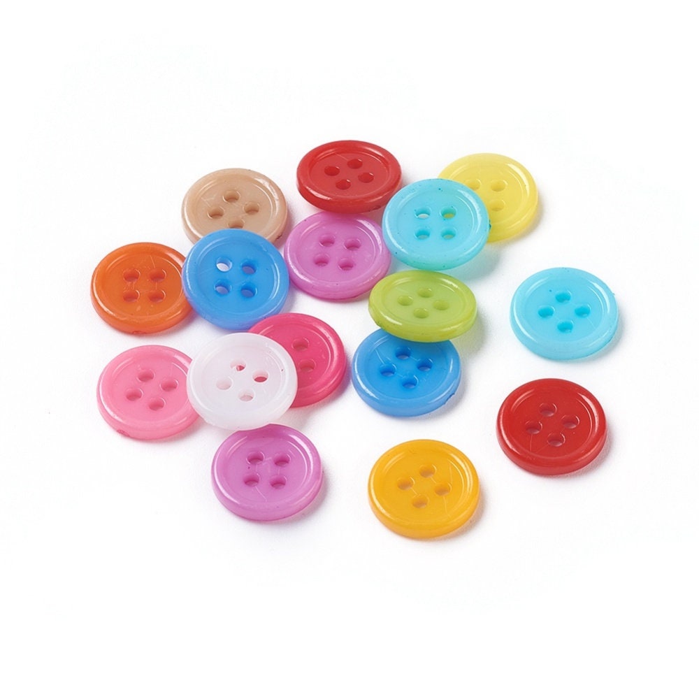 100 Small Round Buttons - Resin - Acrylic - Multi Color Button - 12mm (X-BUTT-E076-A-M)