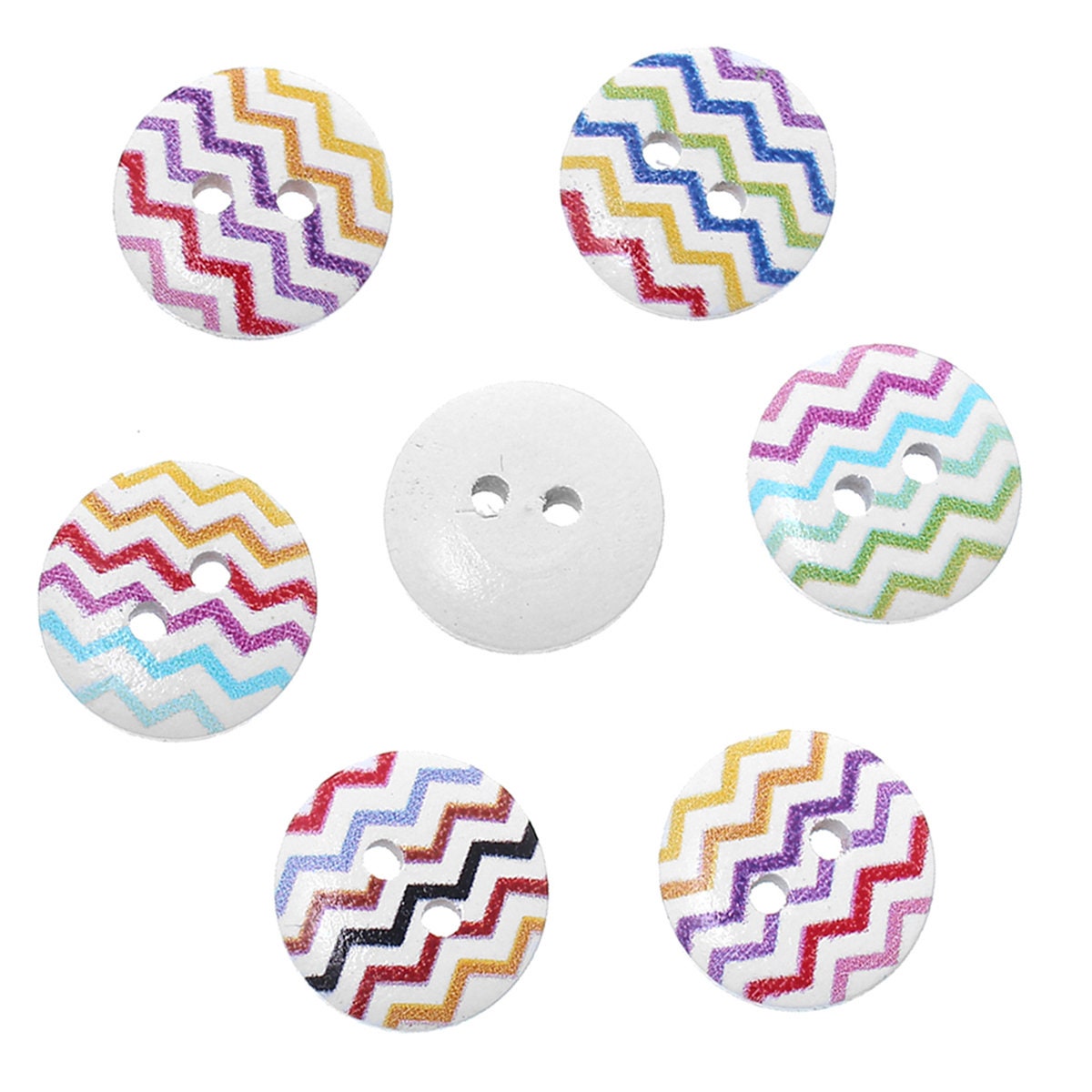 Mixed Color Wave Pattern Wooden Buttons - 15mm (5/8 inch) - Multi Color - 2 Hole - Mixed Wood Button (64772)