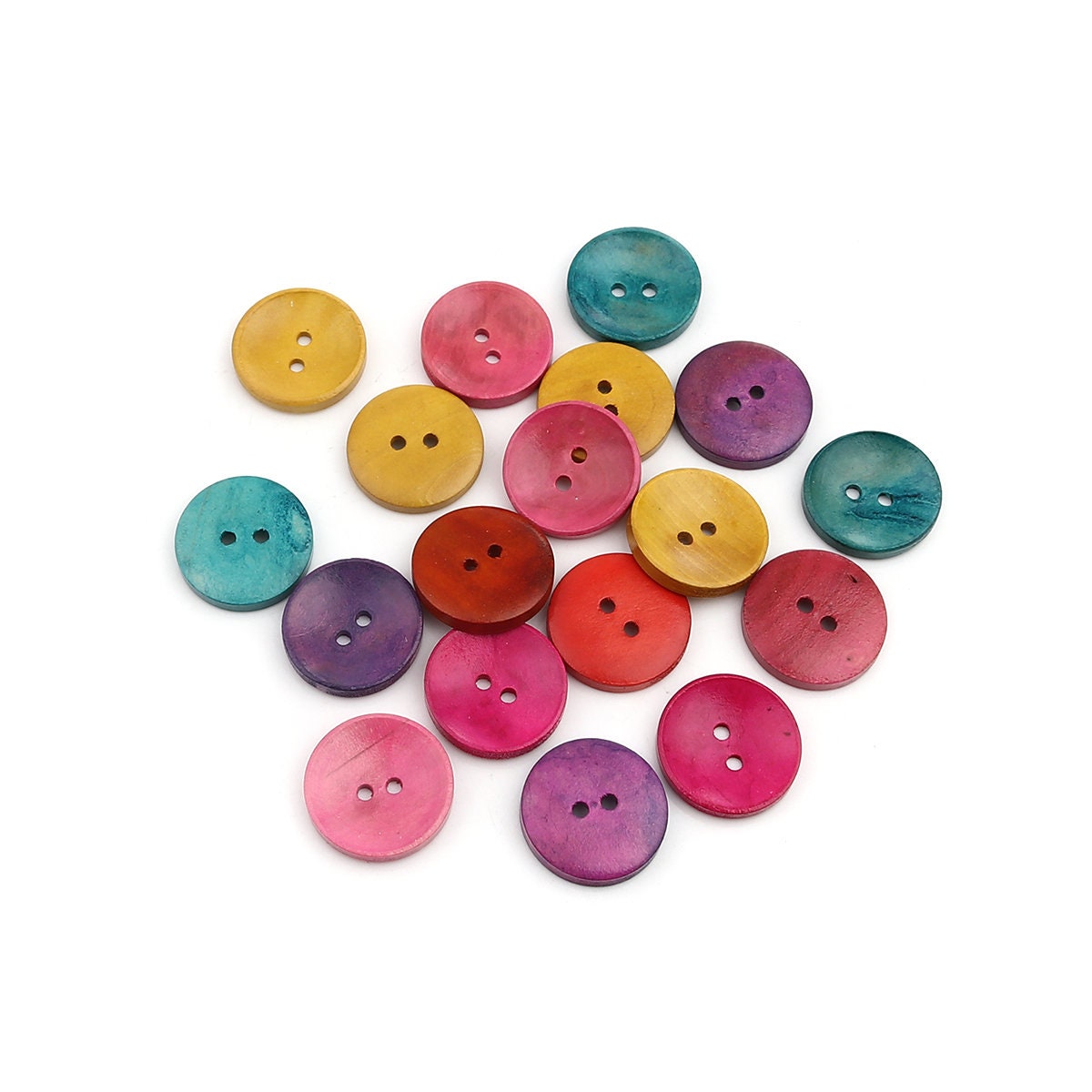 1 inch Mixed Color Wooden Buttons - 25mm (1 inch)- Mixed Colors - 2 Hole - Mixed Wood Button (B0251693)