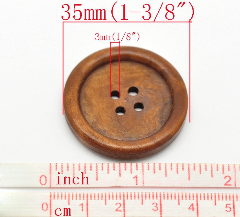 Large Reddish Brown Wooden Button - 30mm - 1 1/8 inch - Wood Buttons (B19491)