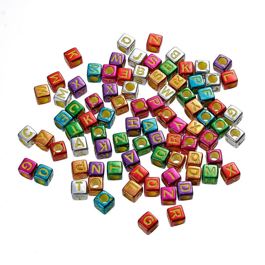 6mm Acrylic Square Spacer Beads -Multi Color at Random Alphabet - Letter Pattern -Approx. 6mm x 6mm, Hole: Approx 3.5mm (520)