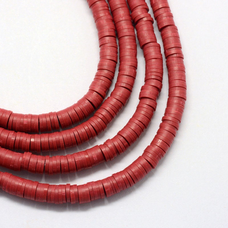 WHOLESALE Dark Red Heishi Beads (One Strand 380 - 400 Beads) - 6mm - Polymer Clay Bead - Fimo Bead - African Beads (29)