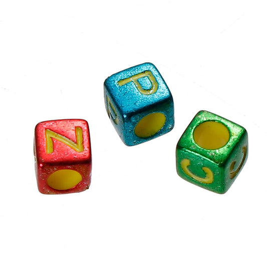 6mm Acrylic Square Spacer Beads -Multi Color at Random Alphabet - Letter Pattern -Approx. 6mm x 6mm, Hole: Approx 3.5mm (520)