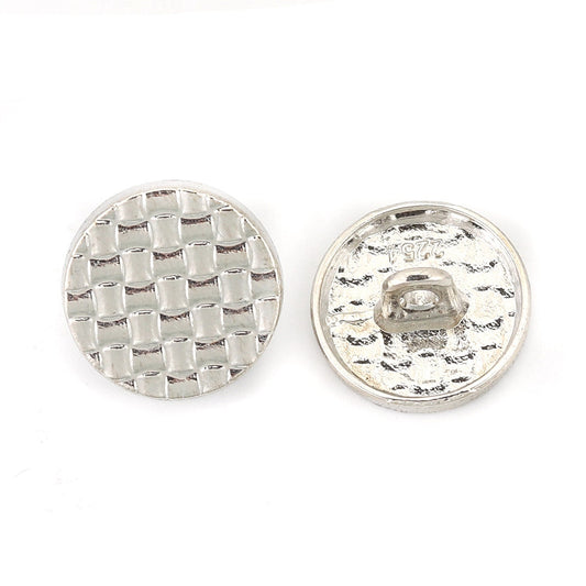 10 Silver, Gold or Black Metal Shank Buttons - 15mm - Grid Checker Design - Lead and Nickel Safe (005-007-008)