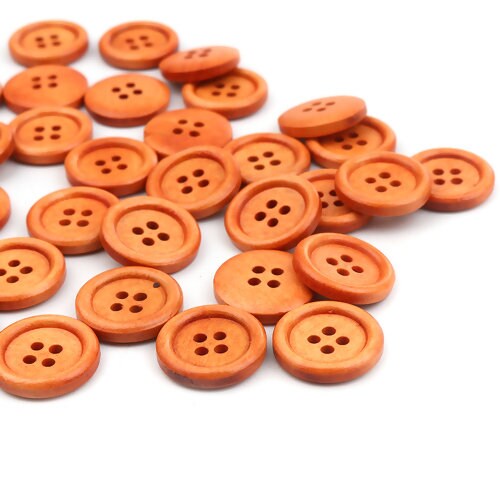 25 Light Rusty Brown Wooden Buttons - 20mm - 4 hole - Wood Button (24221)