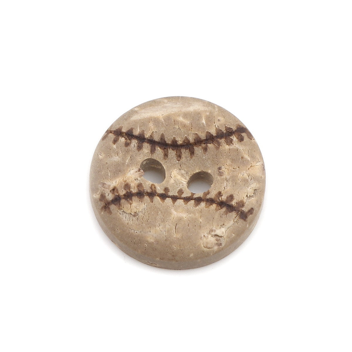 Baseball Design Coconut Wooden Button - 15mm - 2 Hole - Wood Buttons - Coconut Wood (0251887)