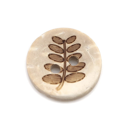 Coconut Wooden Button - 13mm - Leaf Fern Pattern - Wood Buttons - Coconut Wood (0251872)