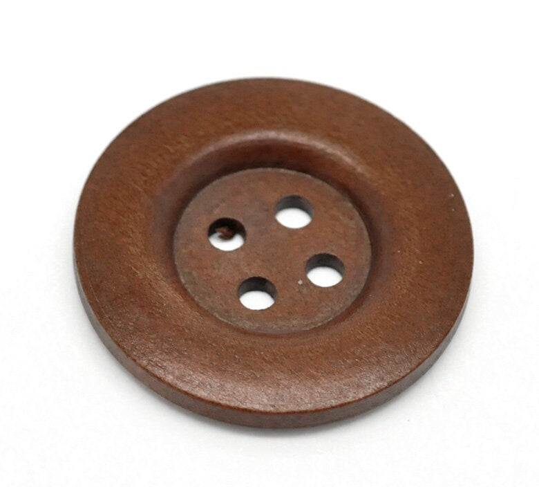 Large Brown Wooden Button - 35mm - 1 3/8 inch - 4 hole - Wood Buttons (18934)