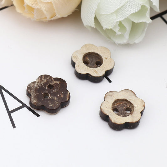 Coconut Wooden Button - 12mm - Flower Shape - Wood Buttons - Coconut Wood (888)