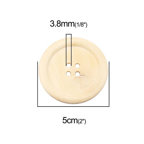 Extra Large Natural Wooden Button - 5cm - 2 inch - 4 hole - Wood Buttons (369)