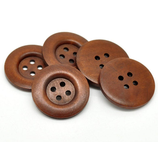 Large Brown Wooden Button - 35mm - 1 3/8 inch - 4 hole - Wood Buttons (18934)