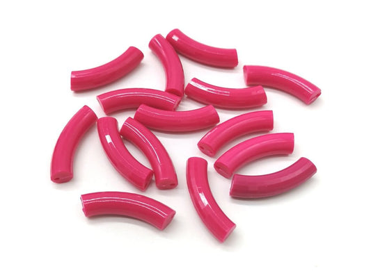 Fuschia Tube Beads - 33mm x 8mm - Fushia Bamboo Acrylic Tube Bead for Stretch Bracelets (bd-tube-fushia)