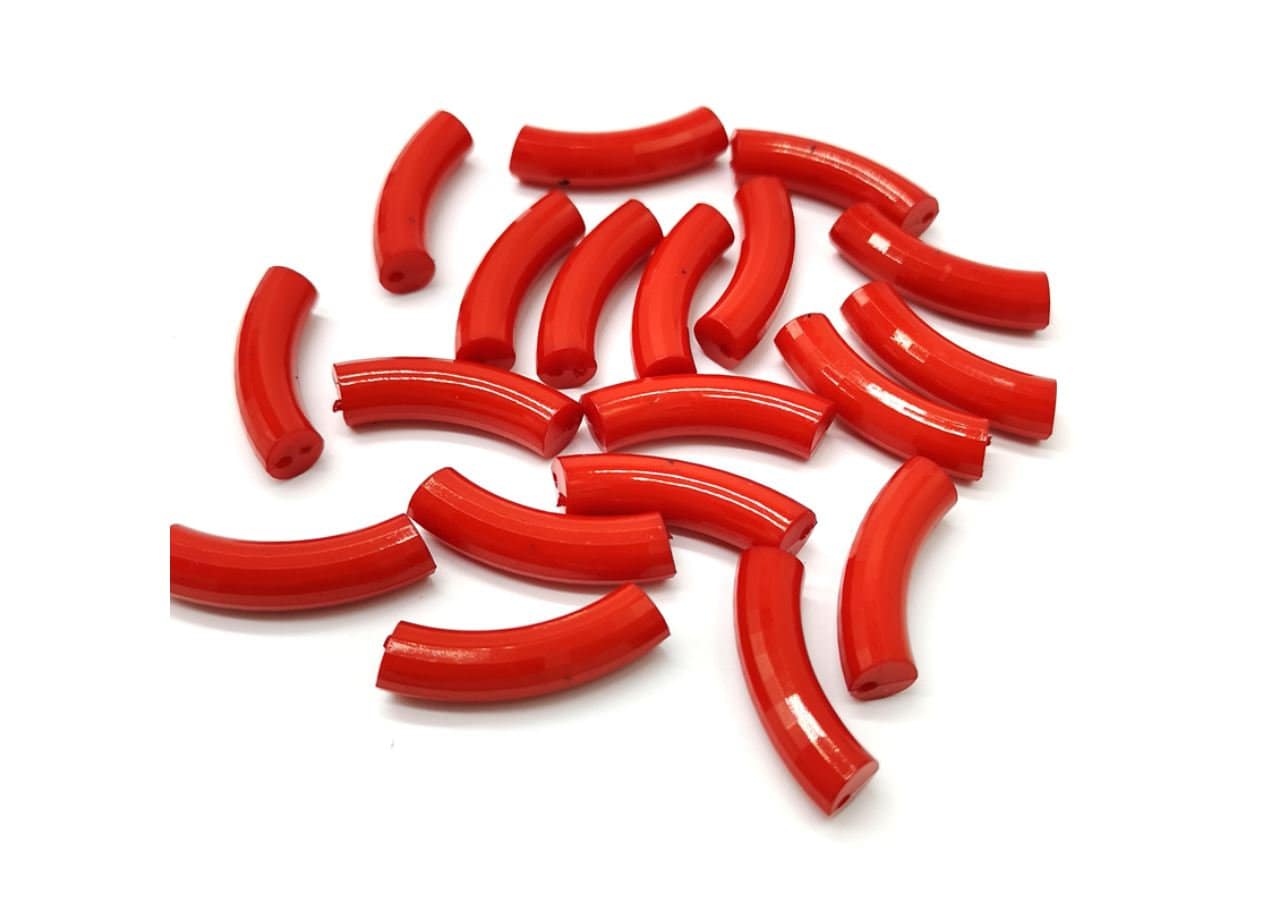 Red Tube Beads - 33mm x 8mm - Red Bamboo Acrylic Tube Bead for Stretch Bracelets (bd-tube-red)