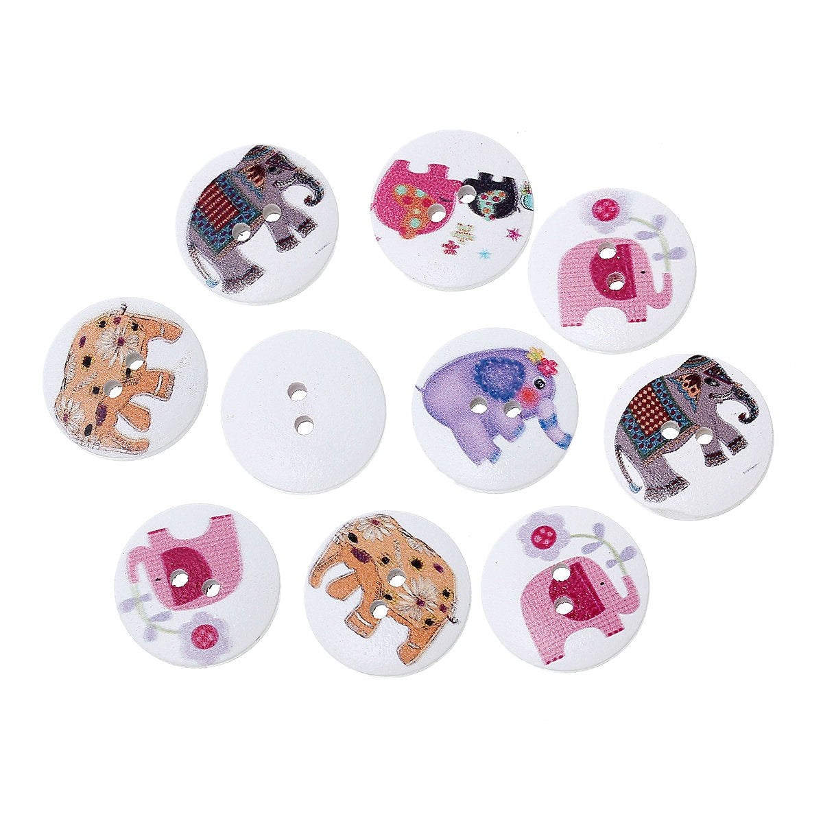 Elephant Wooden Buttons - 20mm (Approx. 3/4 inch) - 2 Hole - Wood Button (46172)