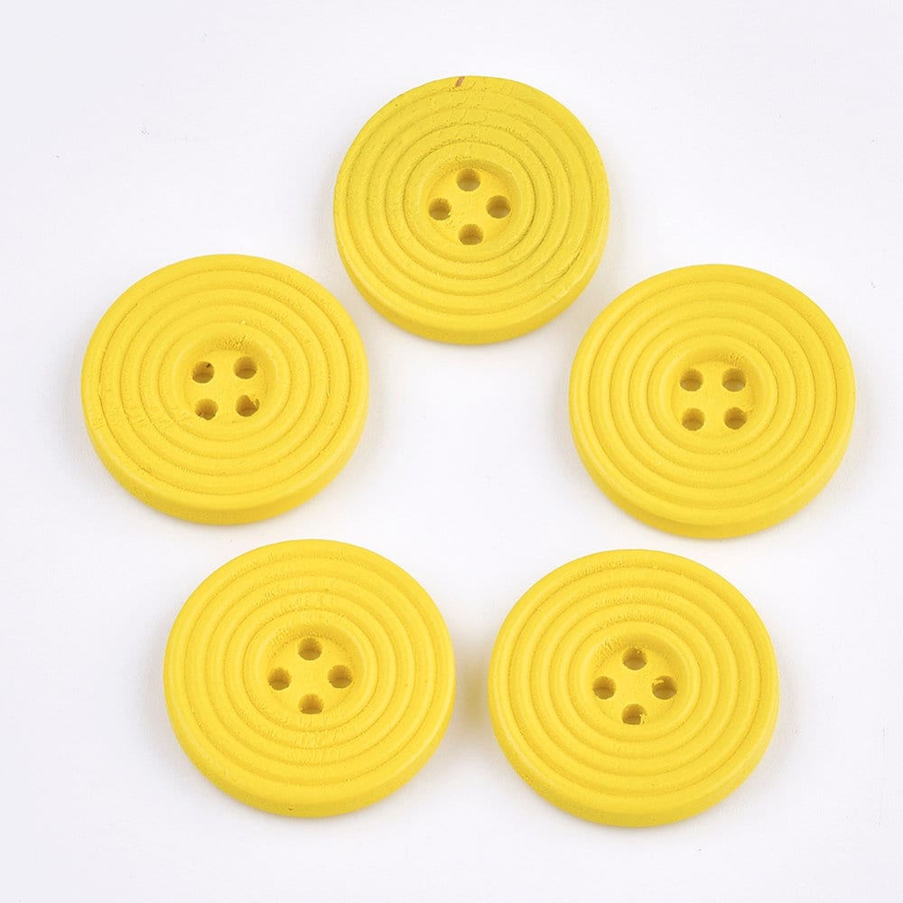 Yellow Wooden Button - 25mm (1 inch) - Circle Pattern - 4 hole - Wood Buttons (002G)