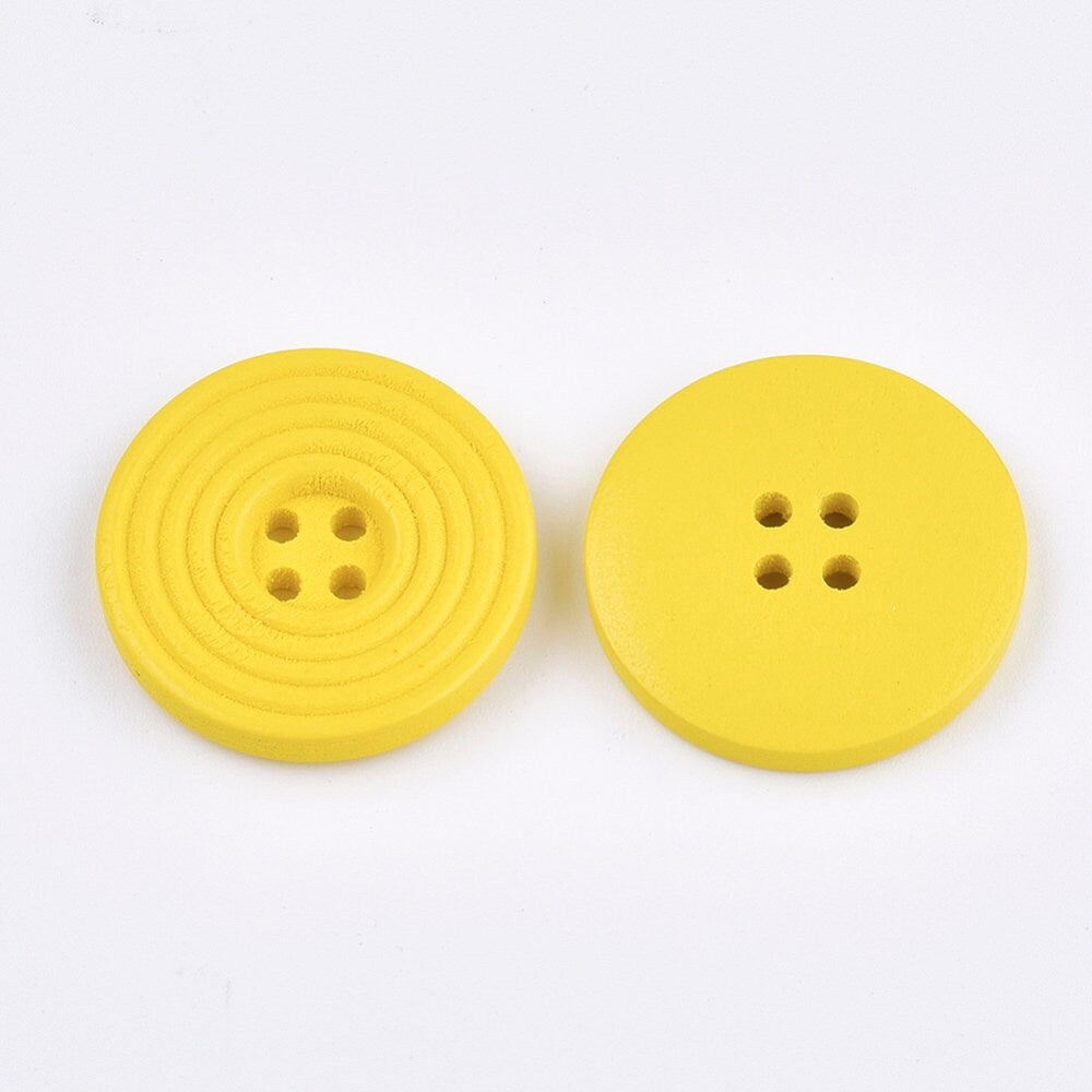 Yellow Wooden Button - 25mm (1 inch) - Circle Pattern - 4 hole - Wood Buttons (002G)