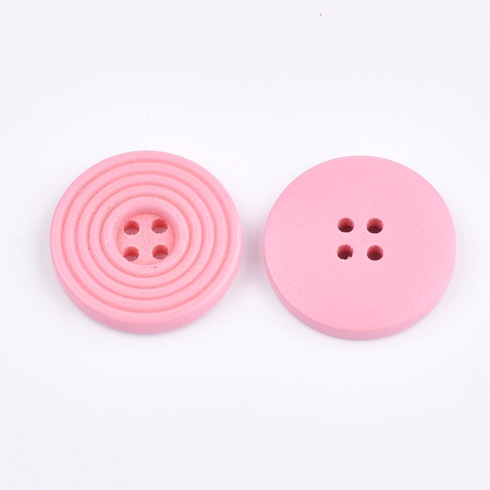 Pink Wooden Button - 25mm (1 inch) - Circle Pattern - 4 hole - Wood Buttons (002C)