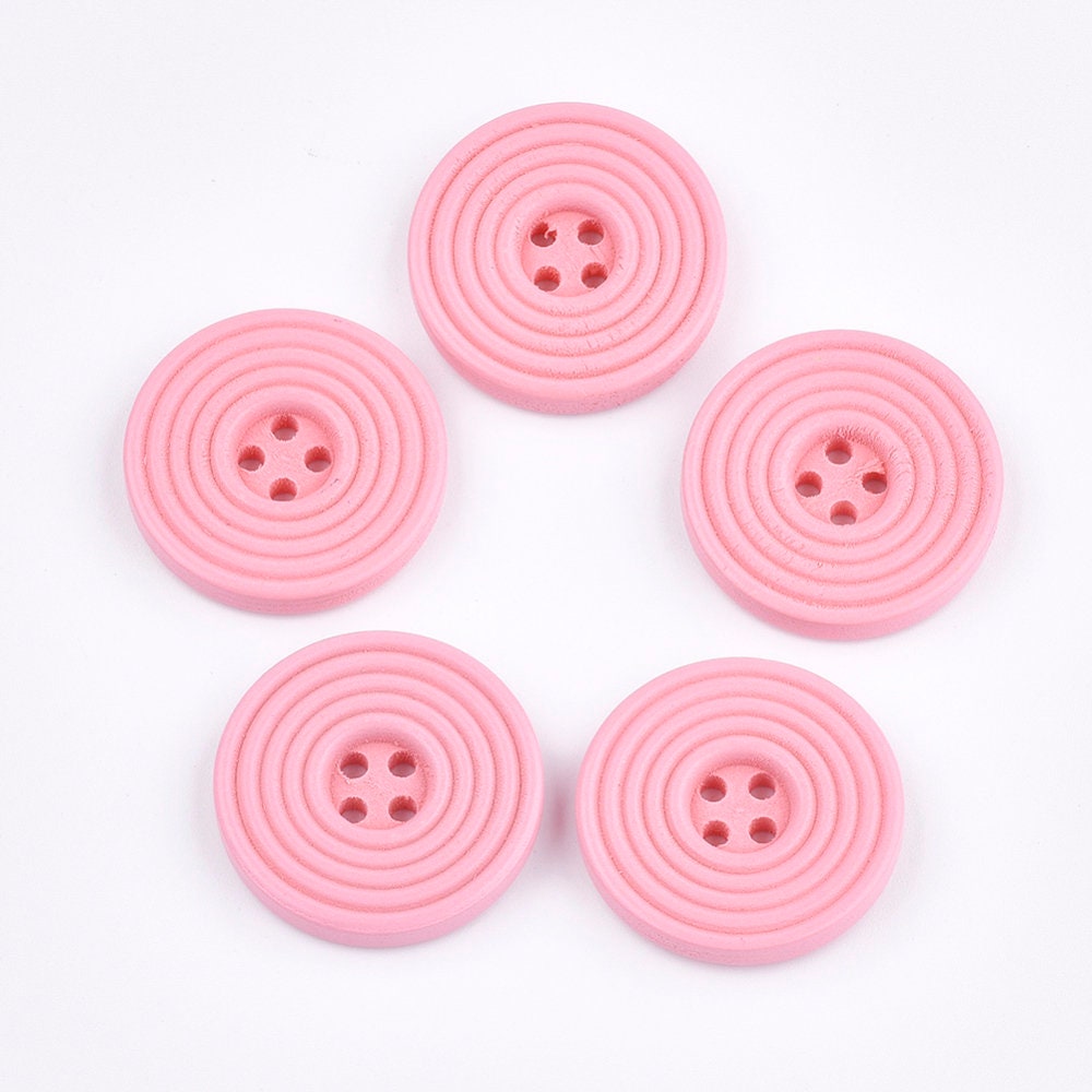 Pink Wooden Button - 25mm (1 inch) - Circle Pattern - 4 hole - Wood Buttons (002C)