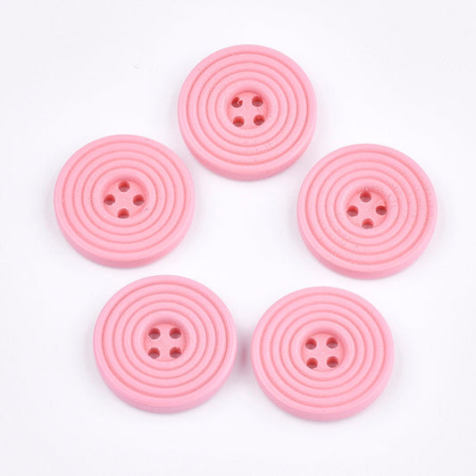 Pink Wooden Button - 25mm (1 inch) - Circle Pattern - 4 hole - Wood Buttons (002C)