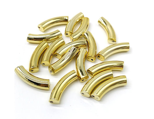 Gold Tube Beads - 33mm x 8mm - Gold Finish Bamboo Acrylic Tube Bead for Stretch Bracelets (bd-tube-gold)