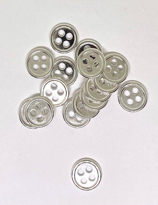 Silver Buttons Round - Shiny Silver - 4 Holes - 20mm - Metal Sewing Button - Lead Nickel Cadmium Safe (003S-RS)