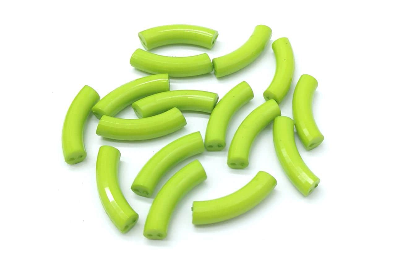 Lime Green Tube Beads - 33mm x 8mm - Green Bamboo Acrylic Tube Bead for Stretch Bracelets (bd-tube-limegreen)