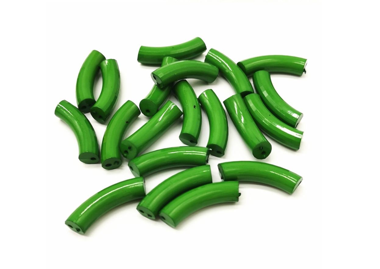 Green Tube Beads - 33mm x 8mm - Green Bamboo Acrylic Tube Bead for Stretch Bracelets (bd-tube-green)