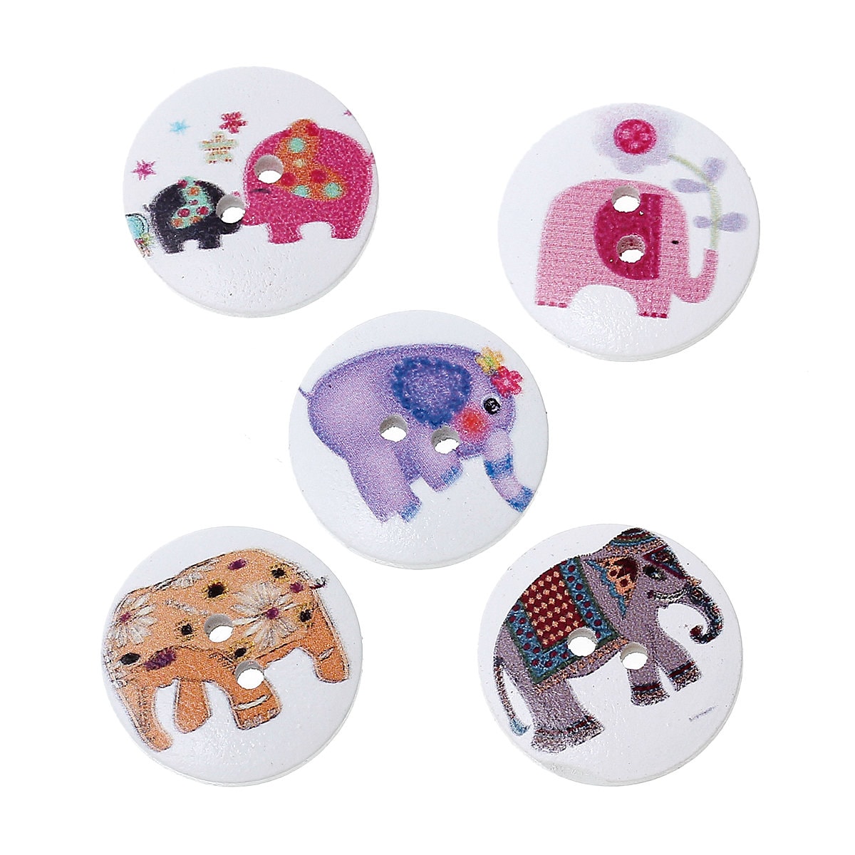 Elephant Wooden Buttons - 20mm (Approx. 3/4 inch) - 2 Hole - Wood Button (46172)