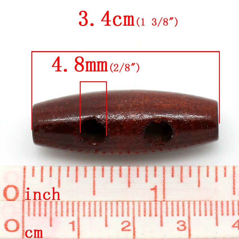 Toggle Wooden Buttons - Dark Reddish Brown Finish - 34mm (1.25") - Wood Toggle Button