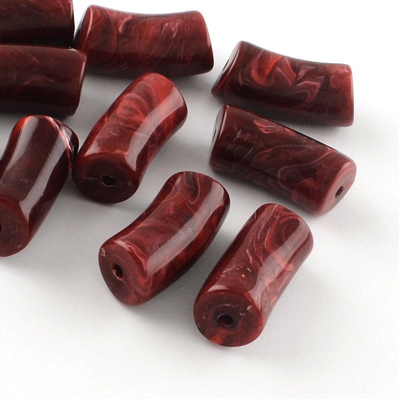 Dark Red Tube Bead, Marbled Effect, Faux Gemstone, Acrylic Beads, Heishi Bead, 32 x 14mm, Hole: 3mm (R045-02)