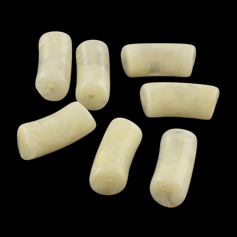 Natural Cream Tube Bead, Marbled Effect, Faux Gemstone, Acrylic Beads, Heishi Bead, 32 x 14mm, Hole: 3mm (R045-13)