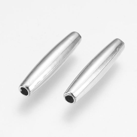 Silver Resin Tube Beads - 24mm x 5mm, Hole: 2mm - Acrylic Noodle Silver Tube Bead - Lead Nickel Safe (088)