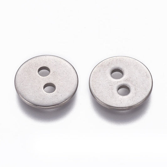 Silver Metal Sewing Buttons Round - Stainless Steel - 12mm x 1mm, Hole: 2mm - Lead and Nickel Free - Two Hole (005P)